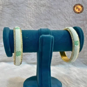 Brass Meenakari Crystal Kada Set of 2 | White Green Floral Work | Wholesale Supplier