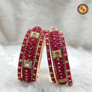 Magenta Chillai Square Polki Kundan Boss Chudi Set