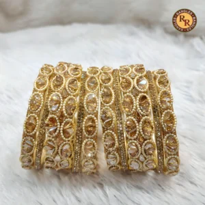 Champagne Chillai Oval Polki Kundan Boss Chudi Set