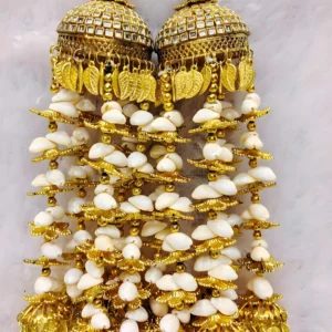 gold-cowrie-shell-bridal-kalire-gold-leaf-drop-cowrie-shell-tassel-jhumka-dome-traditional-kalire-wedding-bridal-wear-wholesale-kalire