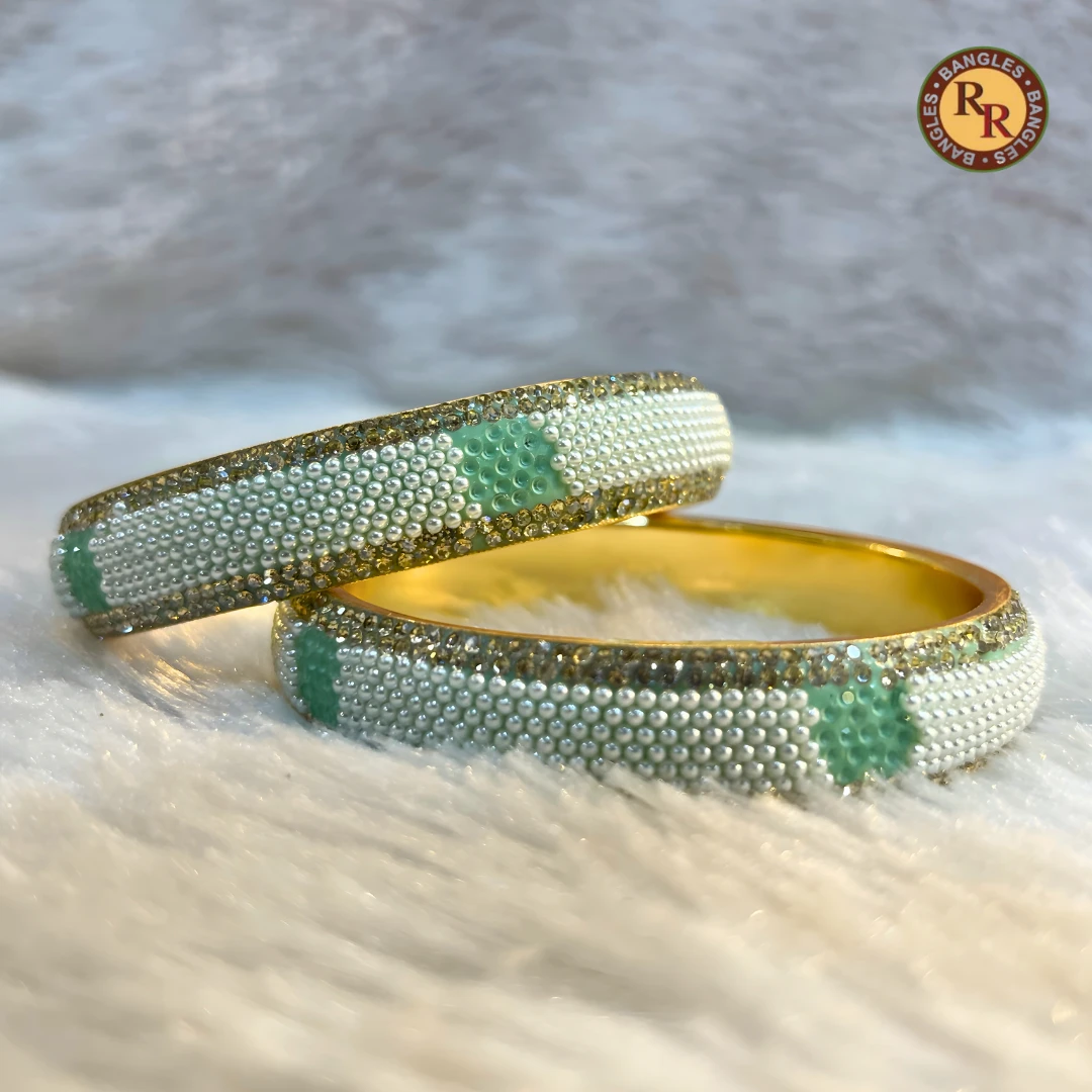 Brass Meenakari Crystal Kada Set of 2 | White Green Floral Work | Wholesale Supplier - Image 2