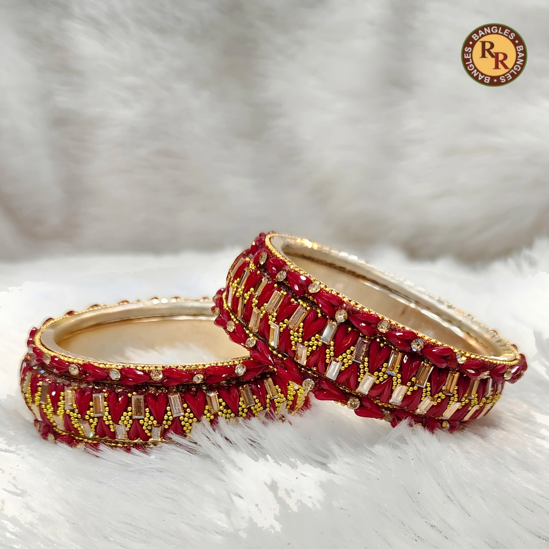 Red Chillai Gold Zari Chevron Chudi Set
