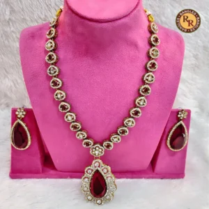 red-stone-pendant-bridal-jewellery-set-long-designer-necklace-set-with-earrings-wholesale
