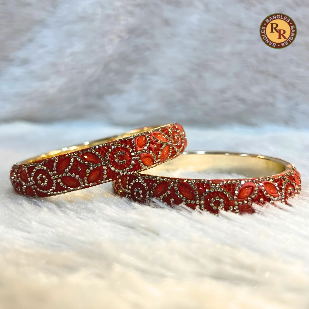 Brass Red Coral Kundan Bangle Set of 2