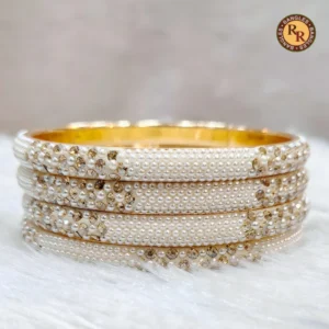 White Pearl & Crystal Stone Bangles Set