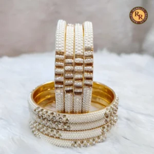 Designer Pearl & Kundan Stone Bridal Bangles Set
