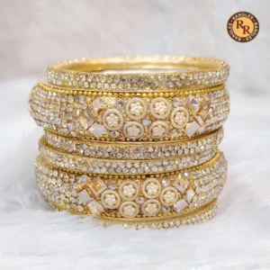 Heavy Gold Finish Metal Bangles with Pearl & Stone Work