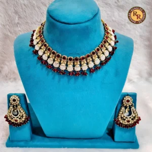 kundan-red-stone-choker-bridal-jewellery-set-pearl-drop-designer-necklace-set-wholesale
