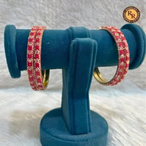 Brass Magenta Ruby Stone Bangle Set of 4