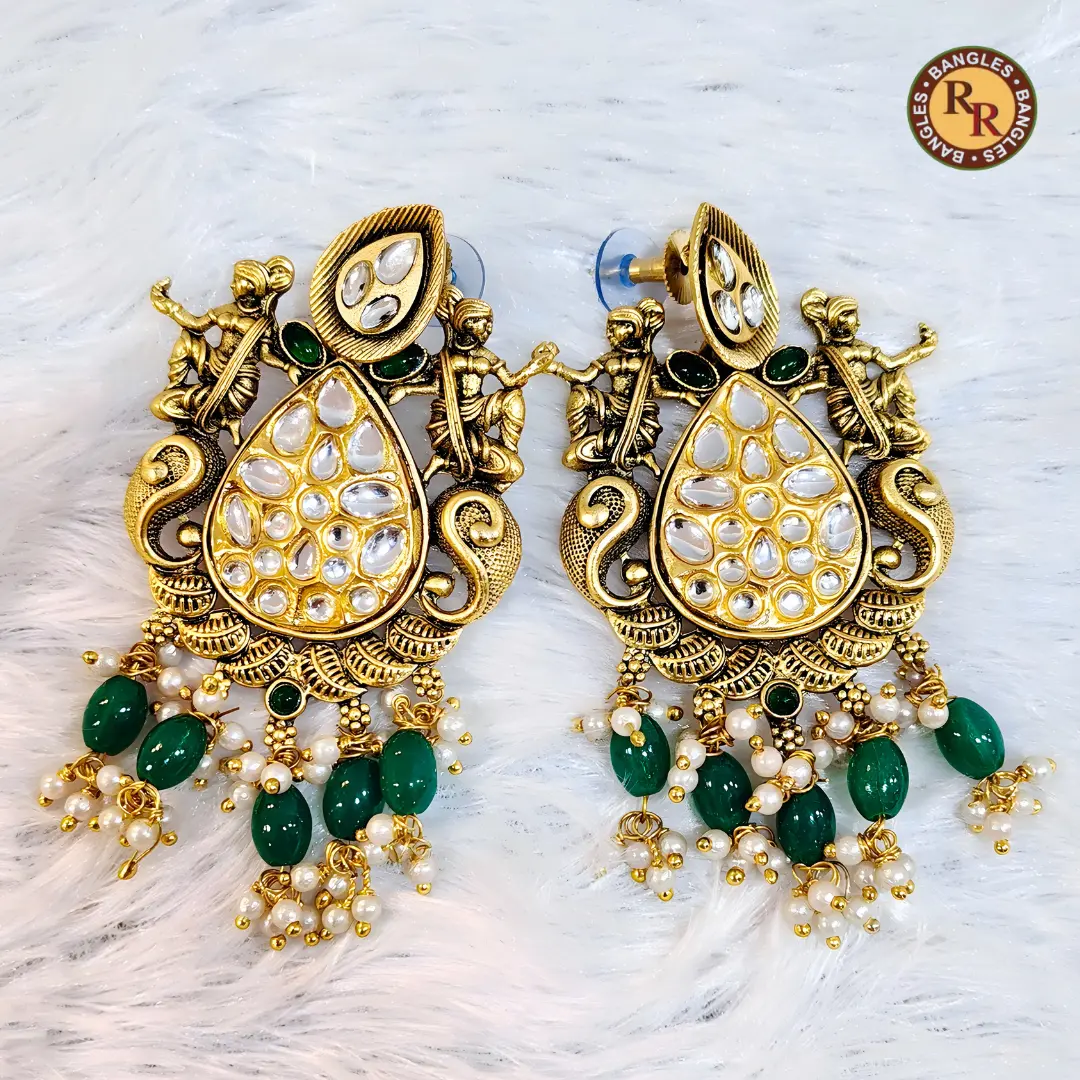Antique Gold Temple Apsara Kundan Teardrop Earrings