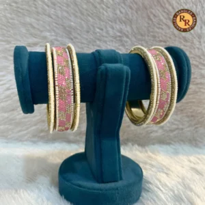 Brass Pink Meenakari Pearl Border Bangle Set