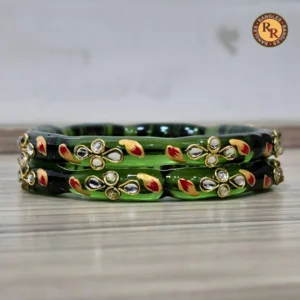 Dark Green Glass Crystal Bangle Set
