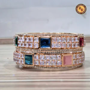 Multicolor Square Stone AD Bangle Set
