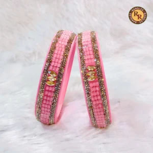 Pink Stone & Pearl Work Lac Bangles Set