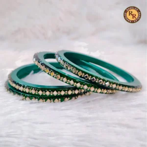 Green Handmade Lac Bangles Set with Stone Work