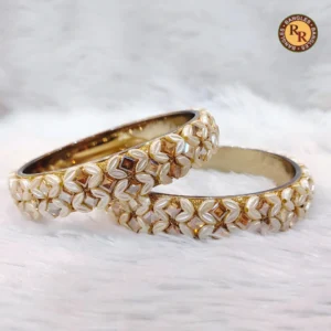 gold-metal-kada-set-white-floral-shell-work-broad-bridal-kade-wedding-traditional-wear-wholesale-bangles