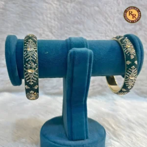 Brass Crystal Diamond Work Kada Set of 2 | Black Silver Tone | Wholesale Supplier