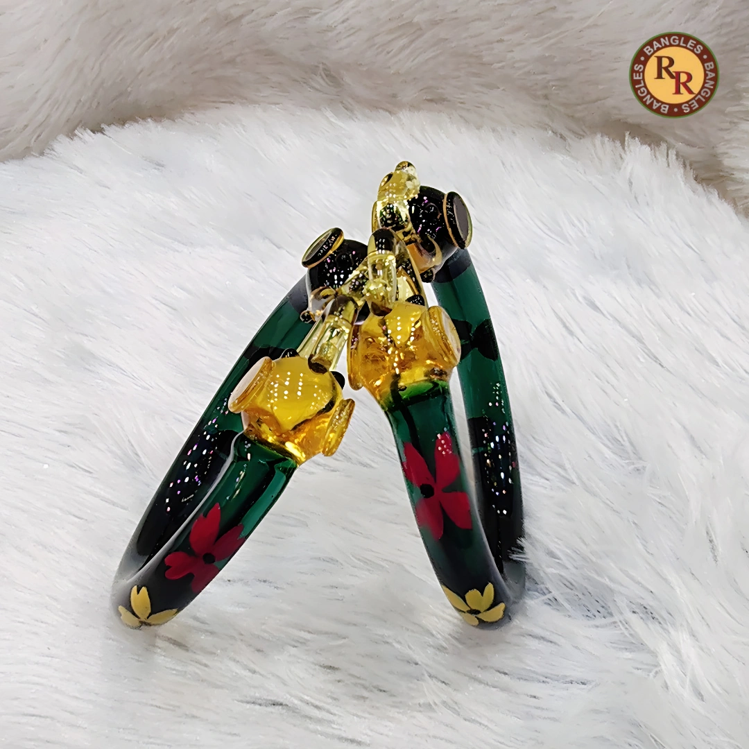 Dark Green Hand Painted Glass Bangle Set