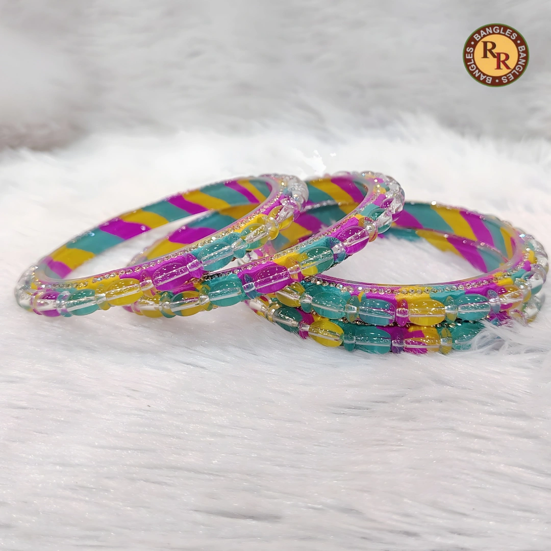 Multicolor Diagonal Stripe Glass Bangle Set