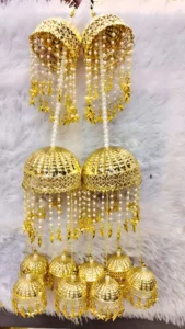 Gold Double Tier Bridal Kalire | Pearl String & Mini Jhumka Drop Embellished Traditional Kalire | Wedding & Bridal Wear Wholesale Kalire
