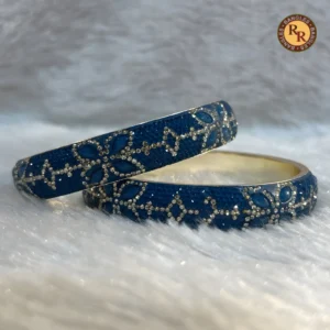 Brass Blue Glitter Kada Set of 2 | Gold Crystal Jali Work | Wholesale Supplier