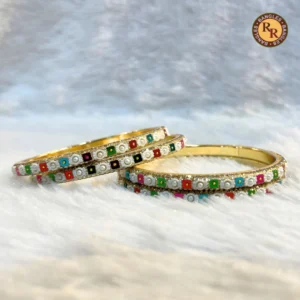 Brass Multicolor Meenakari Bangle Set of 4 | Rainbow Stone Crystal Border Gold Tone | Wholesale Supplier