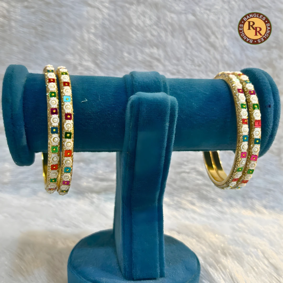 Brass Multicolor Meenakari Bangle Set of 4 | Rainbow Stone Crystal Border Gold Tone | Wholesale Supplier - Image 2