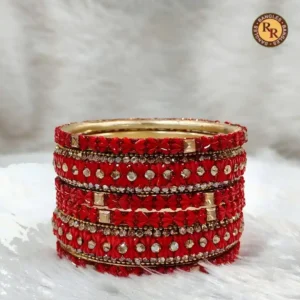 Red Boss Chillai Chudi Set | Gold Crystal Rhinestone Seed Bead Work | Wholesale Supplier Jaipur