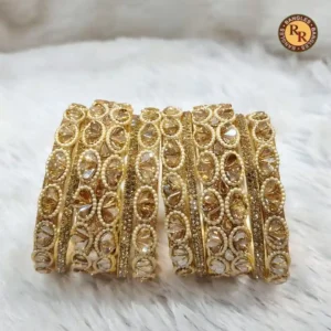 Champagne Chillai Oval Polki Kundan Boss Chudi Set | Antique Gold Mirror Work | Wholesale Supplier Jaipur