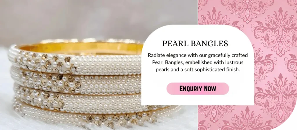 Pearl bangles with white pearl detailing and elegant bridal jewellery craftsmanship.