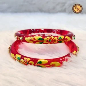 Red Floral Hand-Painted Crystal Bangles Set | Designer Printed Glass Bangles Wholesale