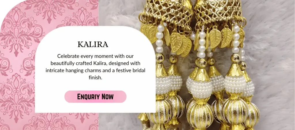 Designer bridal kalira with pearl tassels and traditional Punjabi wedding jewellery styling.