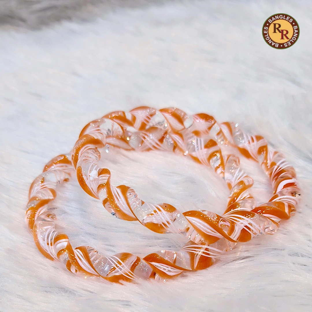 Orange Crystal Swirl Twisted Glass Bangles
