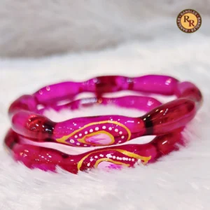 magenta-transparent-glass-bangles-gold-paisley-white-dot-floral-hand-painted-design-wholesale-supplier-jaipur