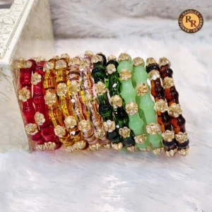 multicolor-glass-bangles-gold-lotus-flower-metal-embellished-assorted-set-wholesale-supplier-jaipur
