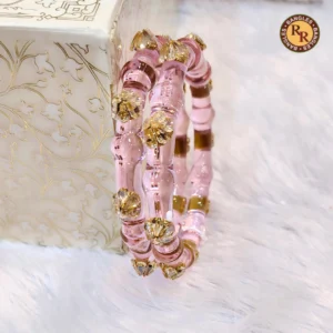 blush-pink-segmented-glass-bangle-set-gold-floral-cap-embellished-best-selling-traditional-glass-bangles-festive-bridal-wear-wholesale-bangles