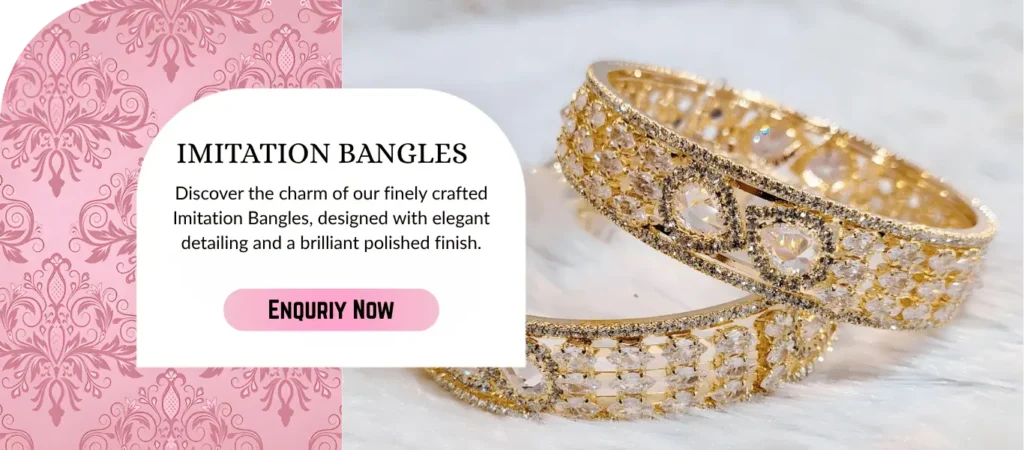 Imitation bangles with sparkling stone work and designer party wear jewellery styling.