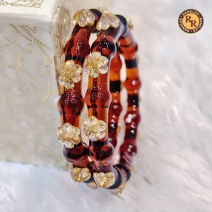 amber-tortoiseshell-segmented-glass-bangle-set-crystal-gold-floral-cap-embellished-best-selling-designer-glass-bangles-festive-ethnic-wear-wholesale-bangles