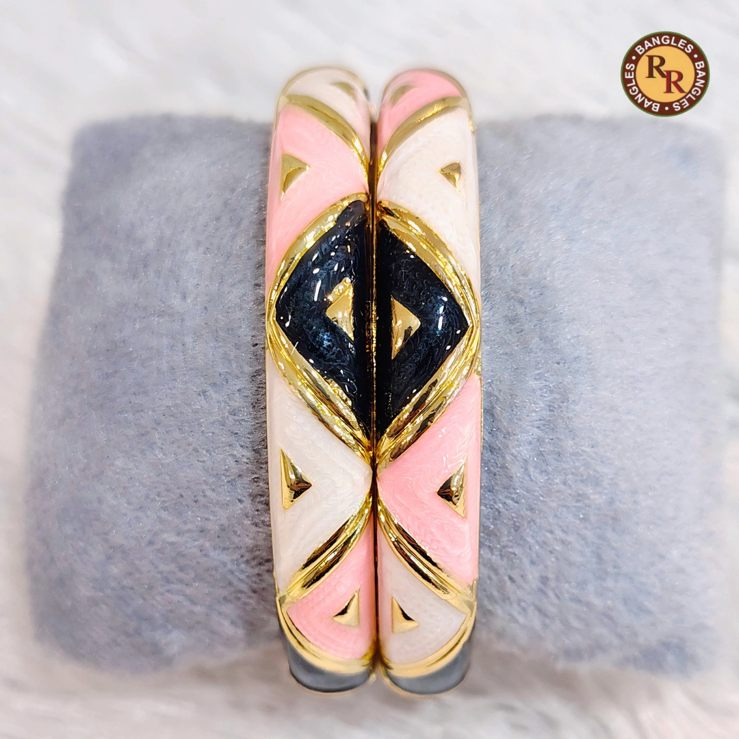 Pink White & Black Geometric Meenakari Bangle Set