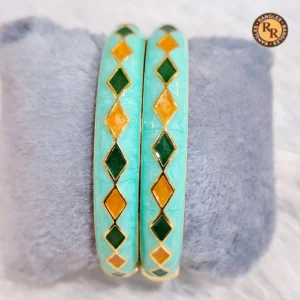mint-turquoise-meenakari-bangle-set-dark-green-mustard-yellow-diamond-pattern-gold-base-traditional-jaipur-meenakari-bangles-festive-ethnic-wear-wholesale-bangles
