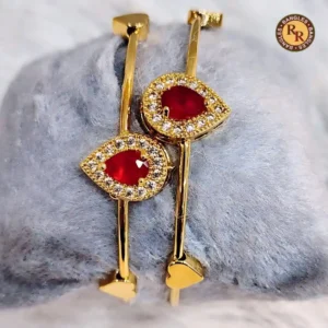 gold-tone-ruby-teardrop-cz-halo-heart-end-bracelet-set-of-2-slim-bar-adjustable-wholesale-supplier-jaipur