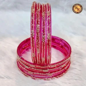 hot-pink-transparent-glass-bangle-set-multi-row-gold-crystal-rhinestone-lines-wholesale-supplier-jaipur