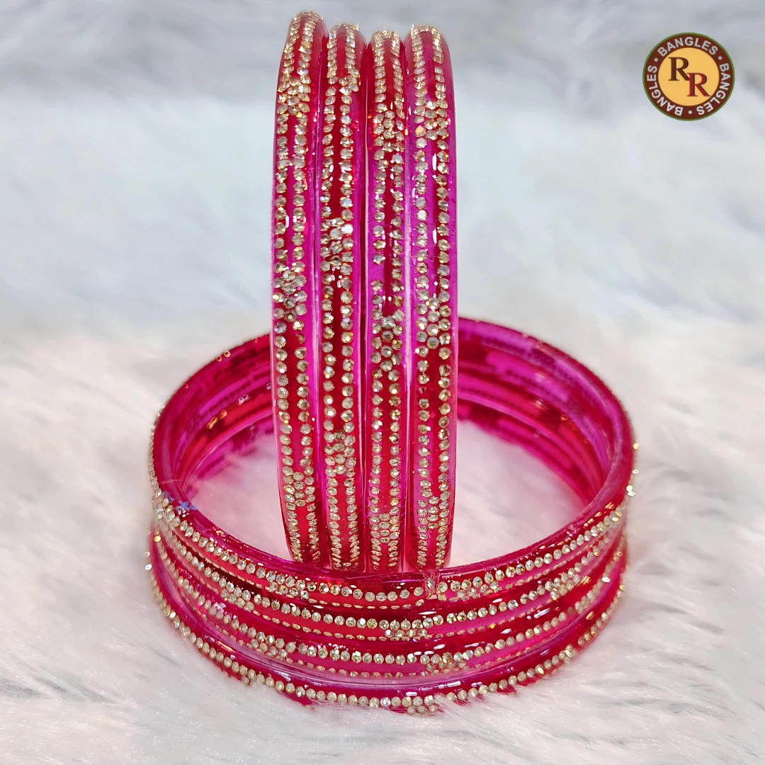 Hot Pink Transparent Glass Bangle Set