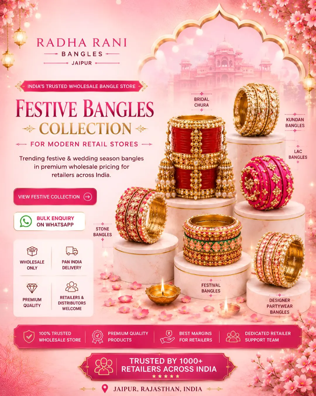 Festive wholesale bangles collection with bridal chura lac and meenakari bangles for jewellery retailers in India