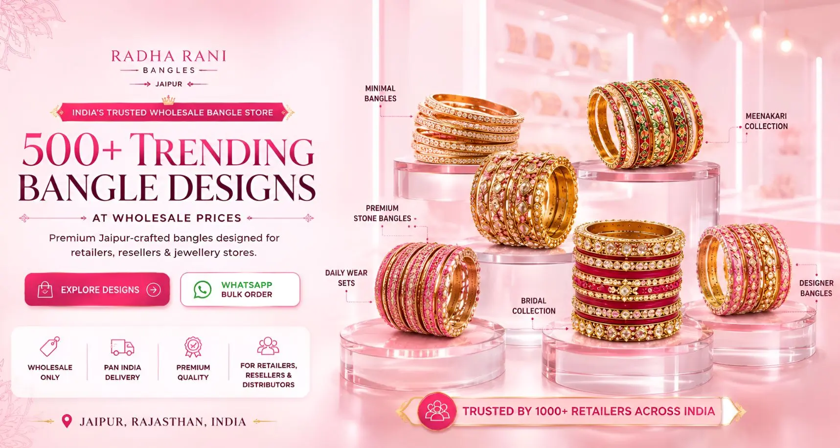 500 plus trending wholesale bangle designs from Jaipur for jewellery retailers and distributors across India