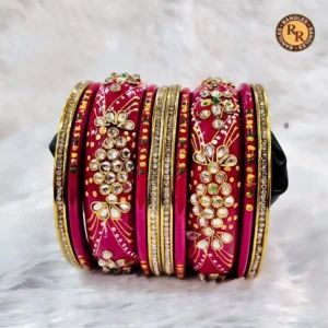 Magenta Bridal Lac Bangle Set | Kundan Floral & Orange Bead Embellished Full Bridal Chuda Set | Wedding & Festive Wear Wholesale Bangles