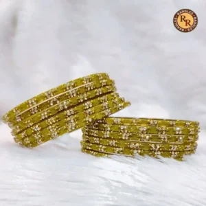 Golden Stone Studded Glass Bangles Set | Designer Shiny Glass Bangles Wholesale for Women
