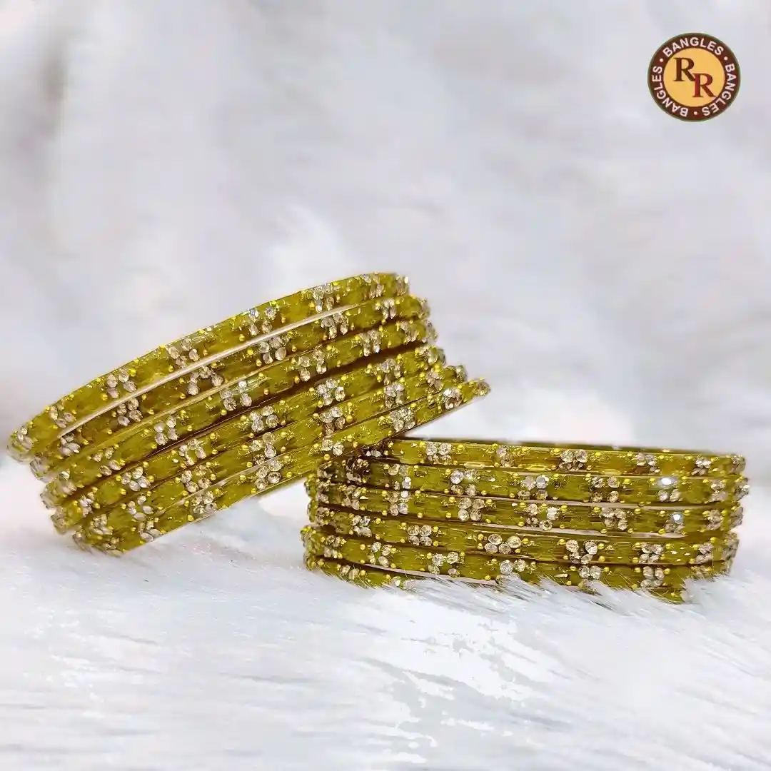 Golden Stone Studded Glass Bangles Set | Designer Shiny Glass Bangles Wholesale for Women