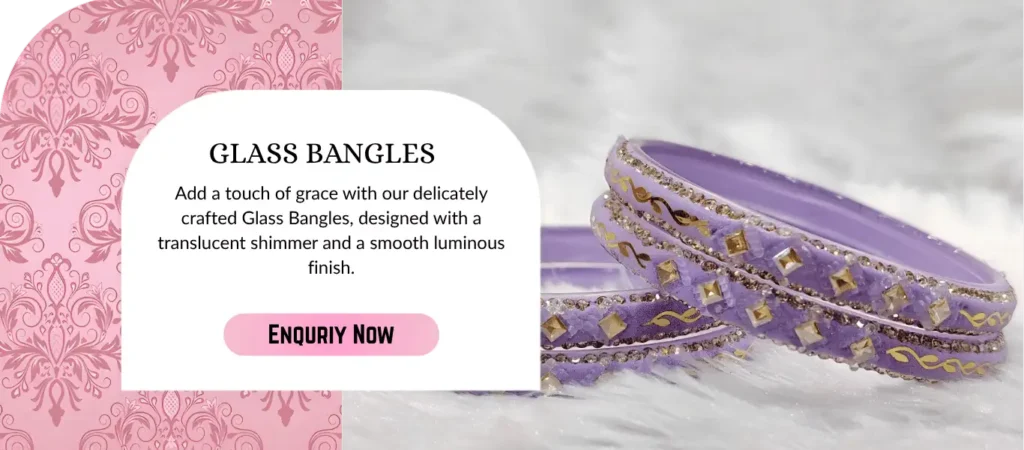 Designer glass bangles with purple stone work and elegant festive jewellery finish.