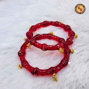 Red Designer Glass Bangles with Ghungroo Charms | Fancy Hanging Glass Bangles Wholesale Set